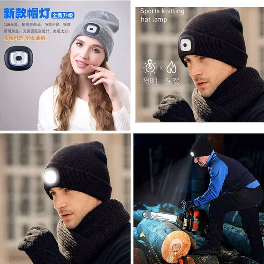 Unisex Hat Winter Warm Headlamp Cap with 3 Brightness Light